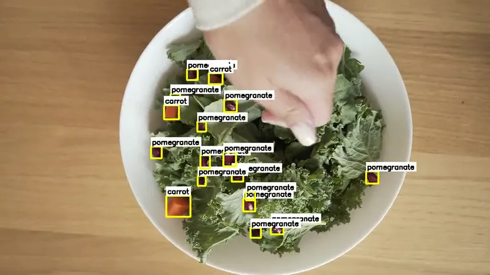 Produce being detected and counted on a kitchen line